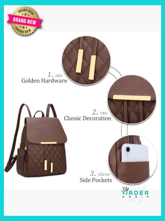 Quilted Leather Backpack Purse for Women Ladies Travel Daypack Shoulder Bag main image 5